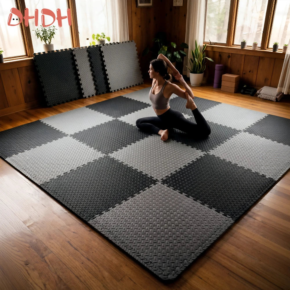 Gym Floor Mat for Home Workout Anti-Slip Rubber Exercise Mat with Interlocking Design, Durable Fitness Rug Weightlifting & Yoga